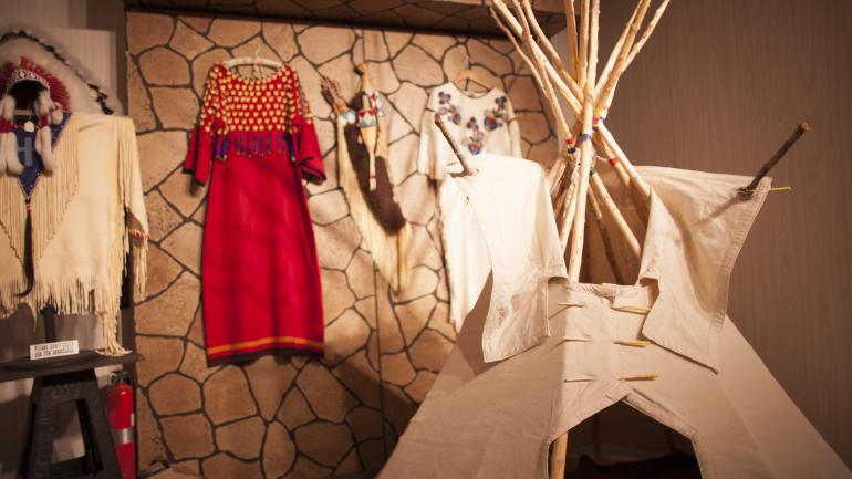 Native American clothing display at the Blackfeet Heritage Center in Browning Native American clothing display at the Blackfeet Heritage Center in Browning