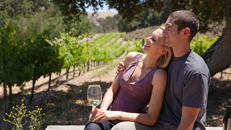 Couple enjoying the afternoon in Los Olivos in the Santa Ynez Valley Couple enjoying the afternoon in Los Olivos in the Santa Ynez Valley