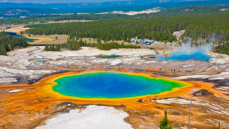 Brilliant swirl of colors in the Grand Prismatic Spring at Yellowstone National Park Brilliant swirl of colors in the Grand Prismatic Spring at Yellowstone National Park