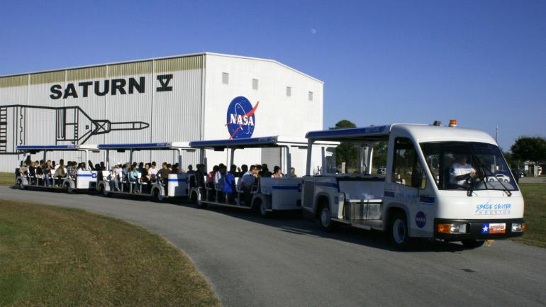 Taking the NASA Tram Tour, a behind-the-scenes experience included in the cost of admission Taking the NASA Tram Tour, a behind-the-scenes experience included in the cost of admission