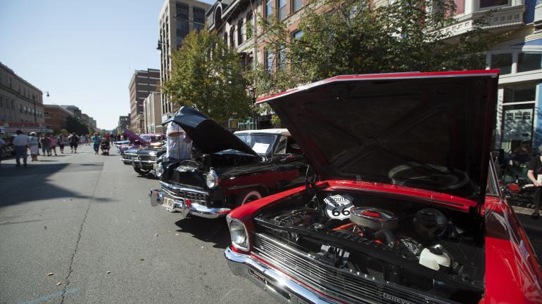 Cars on display at the International Route 66 Mother Road Festival in Springfield Cars on display at the International Route 66 Mother Road Festival in Springfield