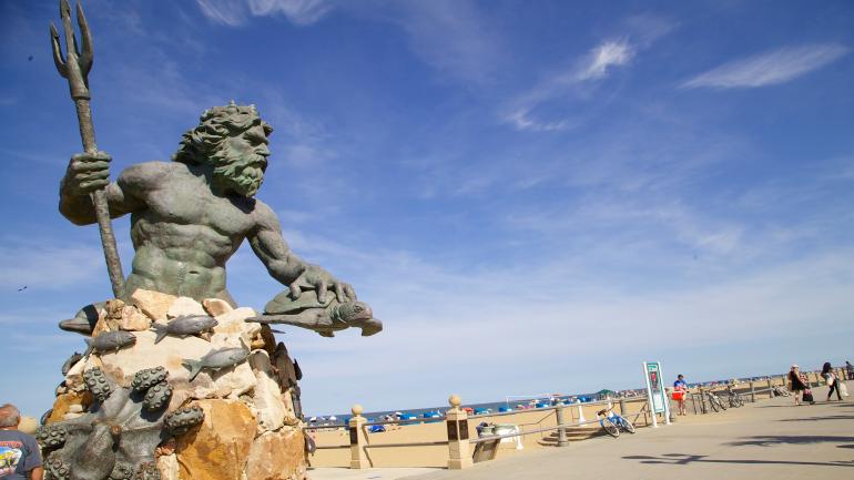 King Neptune statue prominent on the boardwalk in Virginia Beach King Neptune statue prominent on the boardwalk in Virginia Beach