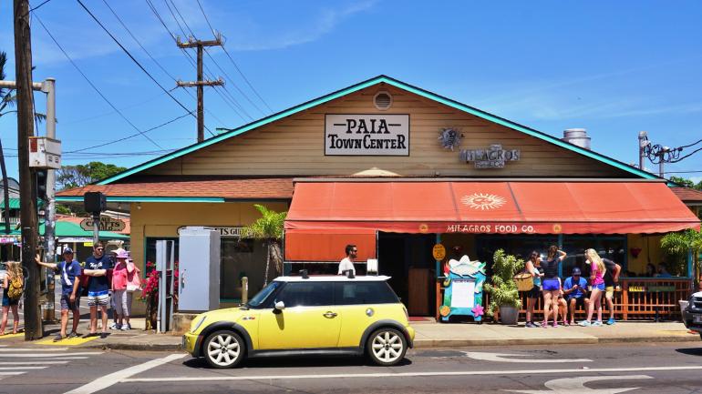 The street in front of Paia Town Center on Maui The street in front of Paia Town Center on Maui