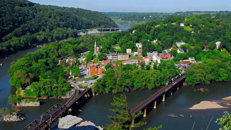 Aerial view of picturesque Harpers Ferry, West Virginia Aerial view of picturesque Harpers Ferry, West Virginia
