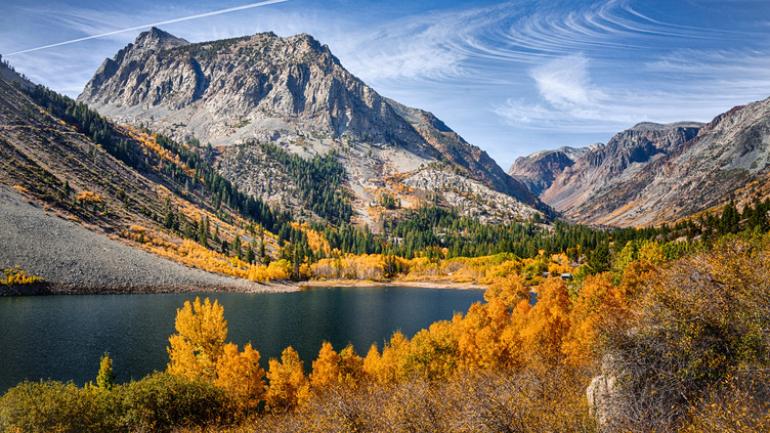Bursts of color in foliage along June Lake in California Bursts of color in foliage along June Lake in California