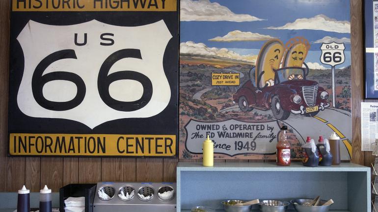 Route 66 memorabilia at Cozy Dog Drive In Route 66 memorabilia at Cozy Dog Drive In