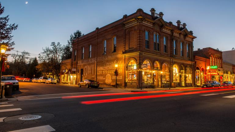 On the town in historic Jacksonville on a clear evening On the town in historic Jacksonville on a clear evening