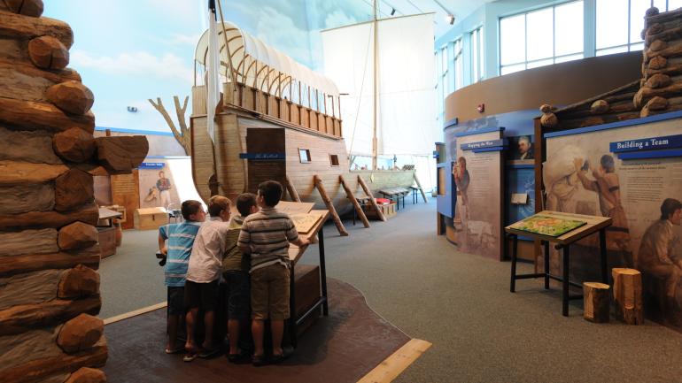 Exploring exhibits at the Lewis & Clark Interpretive Center near Hartford, Illinois Exploring exhibits at the Lewis & Clark Interpretive Center near Hartford, Illinois