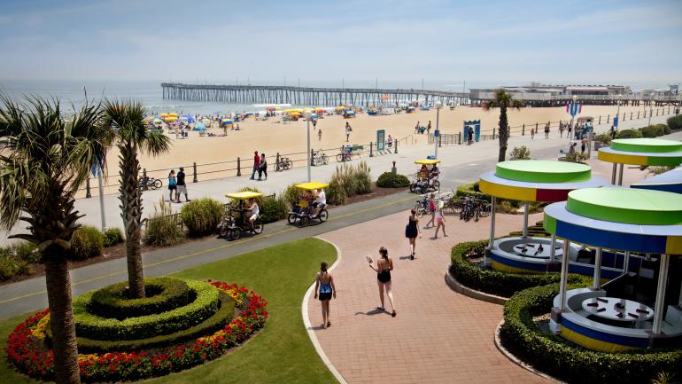 The boardwalk, a hub of activity in Virginia Beach The boardwalk, a hub of activity in Virginia Beach