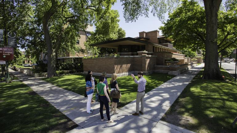 The Robie House, a U.S. National Landmark designed by Frank Lloyd Wright The Robie House, a U.S. National Landmark designed by Frank Lloyd Wright