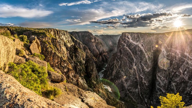 Viewing the Painted Wall of the Black Canyon in Gunnison National Park Viewing the Painted Wall of the Black Canyon in Gunnison National Park