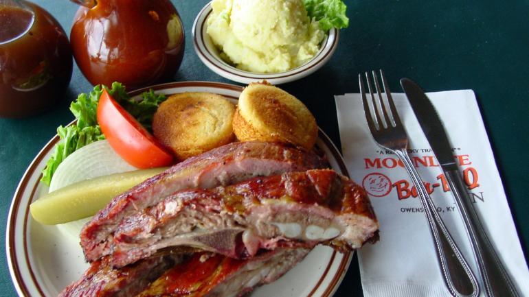 Tangy barbecue ribs, a popular entrée at Moonlite BBQ in Owensboro Tangy barbecue ribs, a popular entrée at Moonlite BBQ in Owensboro