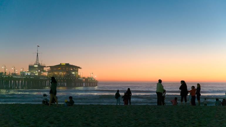 Exploring the beach near the Santa Monica Pier along the Pacific Coast Highway Exploring the beach near the Santa Monica Pier along the Pacific Coast Highway