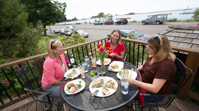 Lunch al fresco with a view of Grand Marais Harbor Lunch al fresco with a view of Grand Marais Harbor
