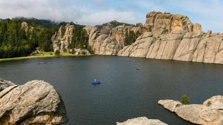 Sylvan Lake, one of four lakes for fishing in Custer State Park in Custer, South Dakota Sylvan Lake, one of four lakes for fishing in Custer State Park in Custer, South Dakota