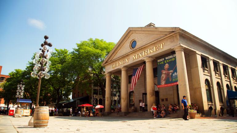 Sunny day at Quincy Market, adjacent to Faneuil Hall along the Freedom Trail Sunny day at Quincy Market, adjacent to Faneuil Hall along the Freedom Trail