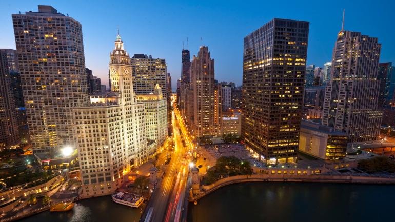City lights illuminating the Magnificent Mile in Chicago City lights illuminating the Magnificent Mile in Chicago
