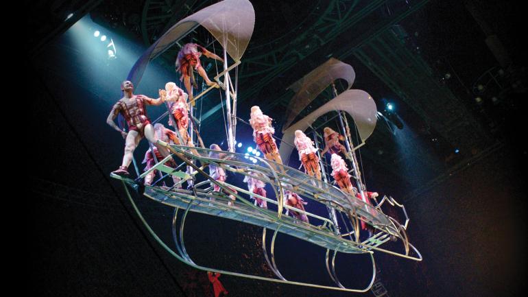 This steel frame ship floating above the water provides the platform for this truly unique display of acrobatic timing and strength. This steel frame ship floating above the water provides the platform for this truly unique display of acrobatic timing and strength.