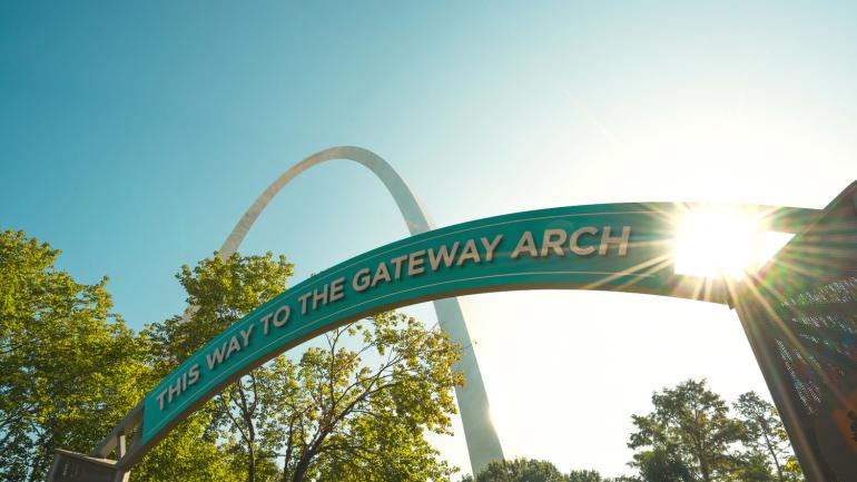 Looking up at the iconic Gateway Arch in St. Louis Looking up at the iconic Gateway Arch in St. Louis