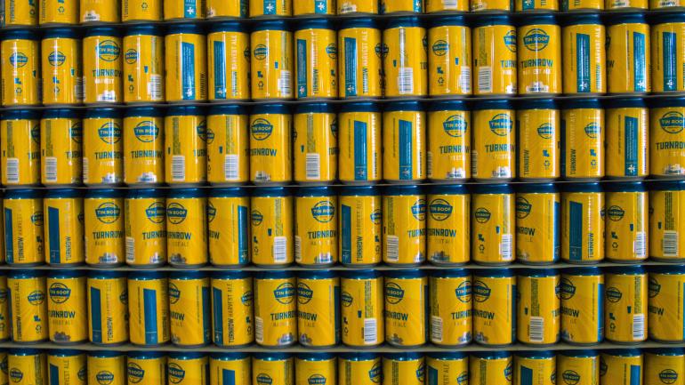 Cans fresh off the production line at Tin Roof Brewing Company Cans fresh off the production line at Tin Roof Brewing Company