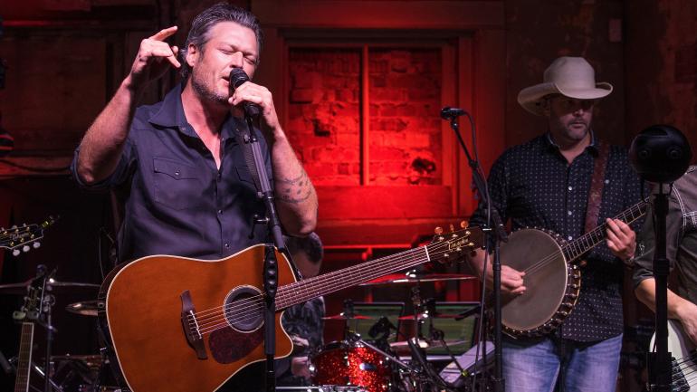 Country singer Blake Shelton onstage at Ole Red in Tishomingo, Oklahoma Country singer Blake Shelton onstage at Ole Red in Tishomingo, Oklahoma