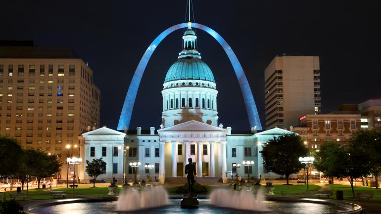 A night view of the Gateway Arch in St. Louis A night view of the Gateway Arch in St. Louis