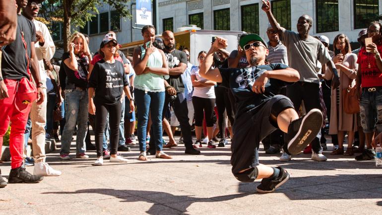 Break dancing on the street in Atlanta Break dancing on the street in Atlanta