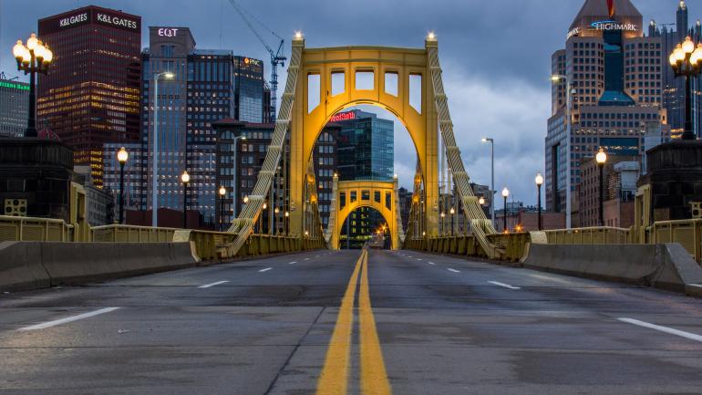 Approaching Pittsburgh via the Roberto Clemente Bridge Approaching Pittsburgh via the Roberto Clemente Bridge