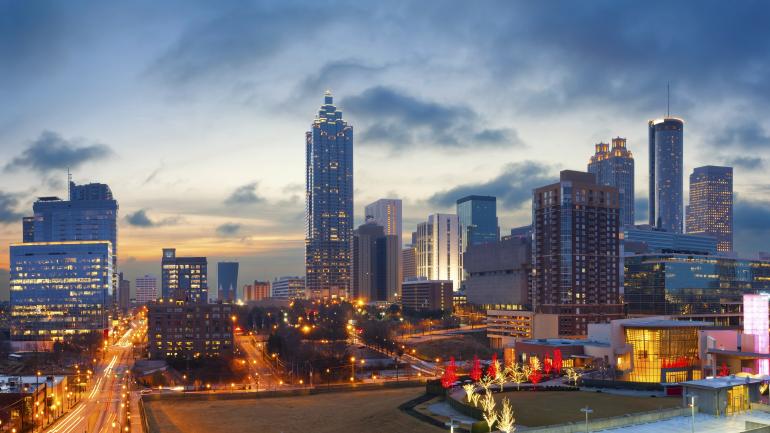 A panoramic view of the Atlanta skyline A panoramic view of the Atlanta skyline