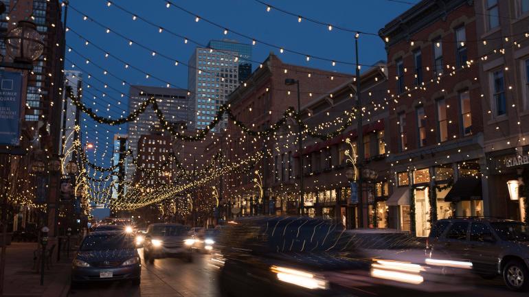 A nighttime scene in Denver A nighttime scene in Denver