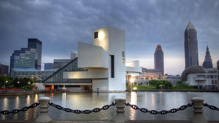 The I.M. Pei-designed Rock & Roll Hall of Fame on the banks of Lake Erie in Cleveland, Ohio The I.M. Pei-designed Rock & Roll Hall of Fame on the banks of Lake Erie in Cleveland, Ohio