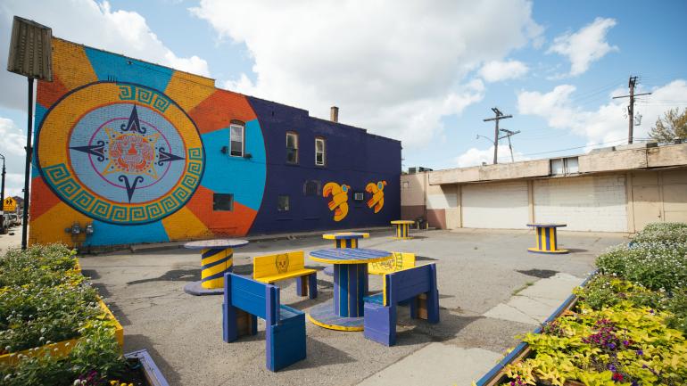 An inviting place to socialize and view one of the many murals in Detroit An inviting place to socialize and view one of the many murals in Detroit