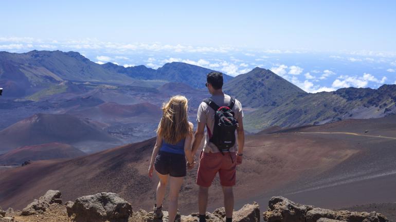 Overlooking the stunning landscape of Haleakala National Park on Maui, Hawaii Overlooking the stunning landscape of Haleakala National Park on Maui, Hawaii