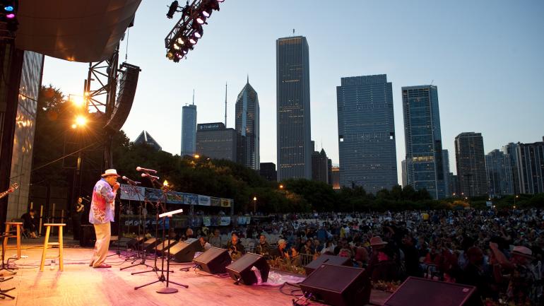The Chicago Blues Festival, a free annual event held in the shadow of the city's iconic skyline in Millennium Park The Chicago Blues Festival, a free annual event held in the shadow of the city's iconic skyline in Millennium Park