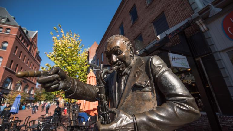 Statue of local legend Big Joe Burrell on Church Street in Burlington Statue of local legend Big Joe Burrell on Church Street in Burlington