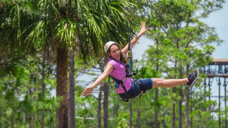 A thrilling trip down one of the zip lines at Orlando Tree Trek Adventure Park A thrilling trip down one of the zip lines at Orlando Tree Trek Adventure Park