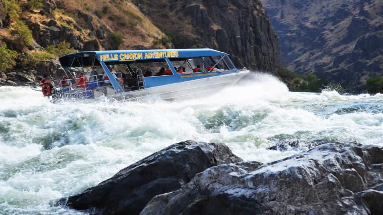 Taking a jet boat tour on Hells Canyon in Southwest Idaho Taking a jet boat tour on Hells Canyon in Southwest Idaho