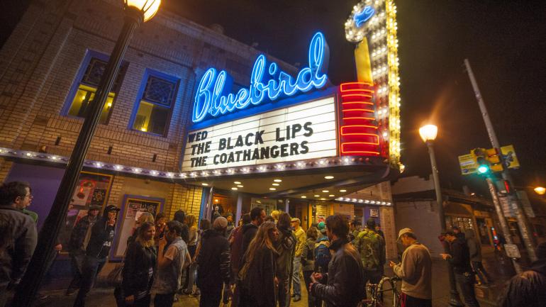 Concert-goers lining up outside the Bluebird Theater on historic Colfax Avenue Concert-goers lining up outside the Bluebird Theater on historic Colfax Avenue