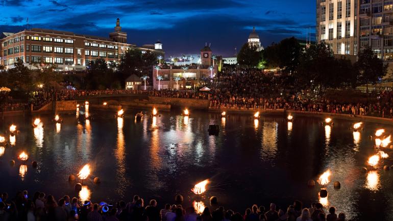 The WaterFire art installation illuminating the downtown Providence waterfront The WaterFire art installation illuminating the downtown Providence waterfront