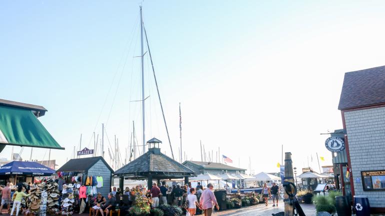Shopping along the waterfront at Bowen's Wharf in Newport Shopping along the waterfront at Bowen's Wharf in Newport