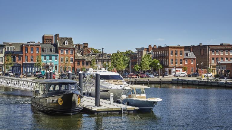 The Baltimore Water Taxi docked in the Fell’s Point neighborhood The Baltimore Water Taxi docked in the Fell’s Point neighborhood