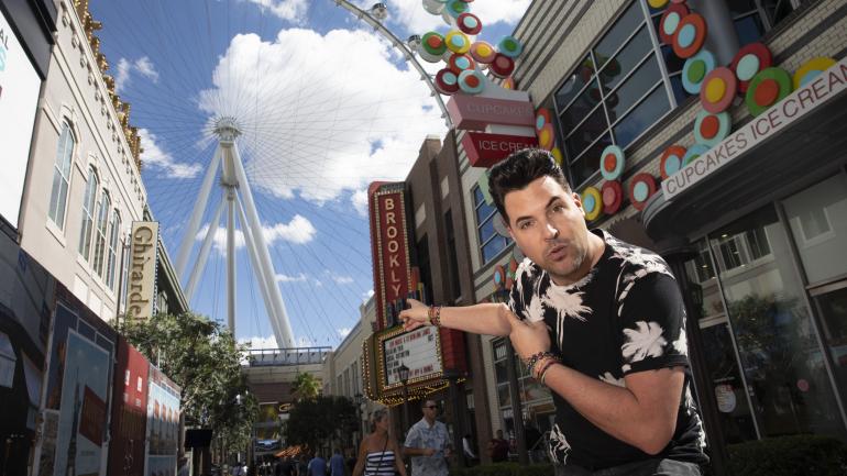 Frankie Moreno posing with the High Roller observation wheel at The Linq Frankie Moreno posing with the High Roller observation wheel at The Linq