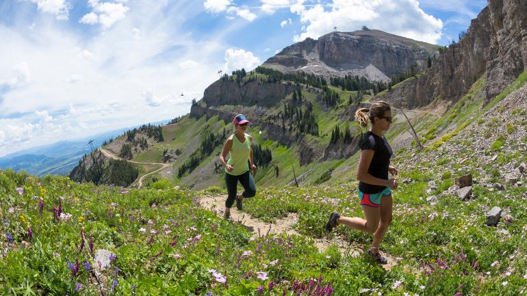 A summertime run in the mountains near Jackson Hole Mountain Resort, Wyoming A summertime run in the mountains near Jackson Hole Mountain Resort, Wyoming