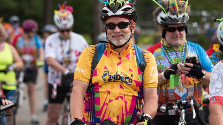 Festively dressed participants on the Cycle Zydeco trek Festively dressed participants on the Cycle Zydeco trek