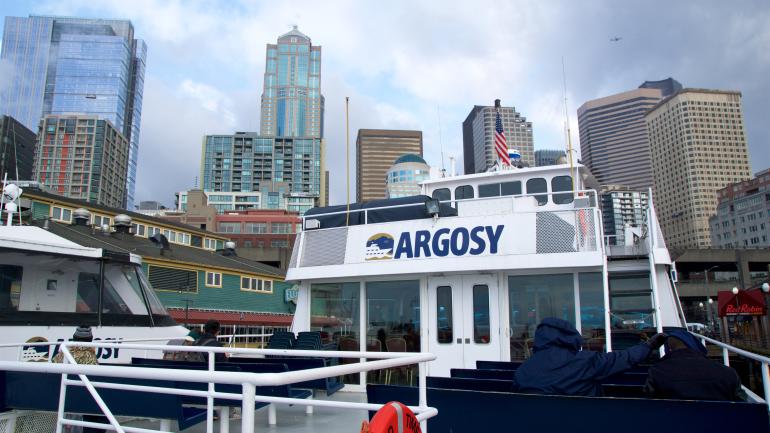 A view of the Seattle skyline from the deck of an Argosy cruise ship A view of the Seattle skyline from the deck of an Argosy cruise ship