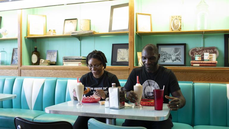 Sipping milkshares and enjoying old-fashioned diner favorites at Brent's Drugs Sipping milkshares and enjoying old-fashioned diner favorites at Brent's Drugs
