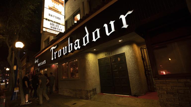 Exterior of The Troubadour, a popular live music venue Exterior of The Troubadour, a popular live music venue