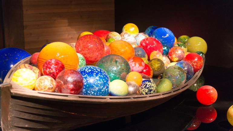 Glass ball sculpture on display at the Chihuly Collection Glass ball sculpture on display at the Chihuly Collection