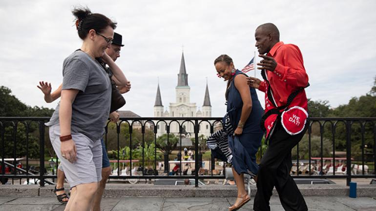 An impromptu dance party with Jackson Square in the background An impromptu dance party with Jackson Square in the background