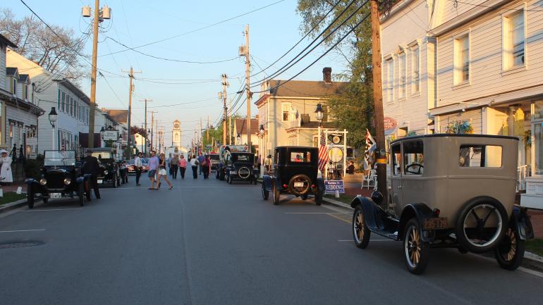 Vintage cars lining the quaint Main Street of historic Saxonburg Vintage cars lining the quaint Main Street of historic Saxonburg